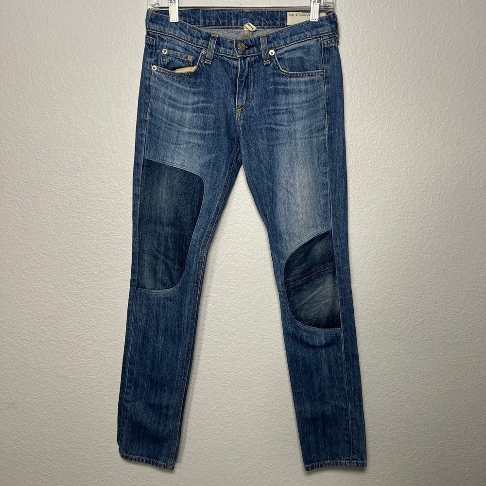 Rag & Bone Tomboy Patchwork Jeans Womens 24 Blue The Dre Slim Boyfriend